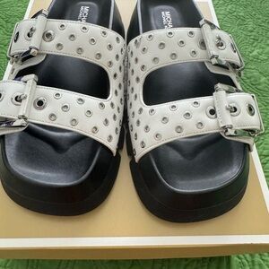 Michael Kors Black and White Studded Mules